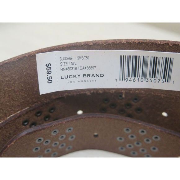 LUCKY BRAND WOMENS SZ M/L COGNAC BROWN LEATHER SILVER TONED STUDDED BELT $60+ - Picture 9 of 9